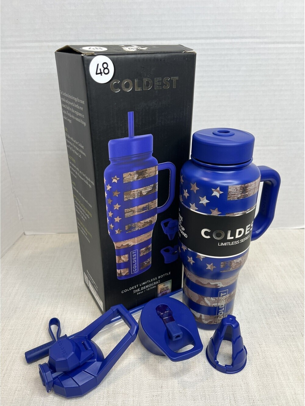 Coldest The Democrat 36oz Tumbler Handle Twist Lid Blue Stars & Flag Print